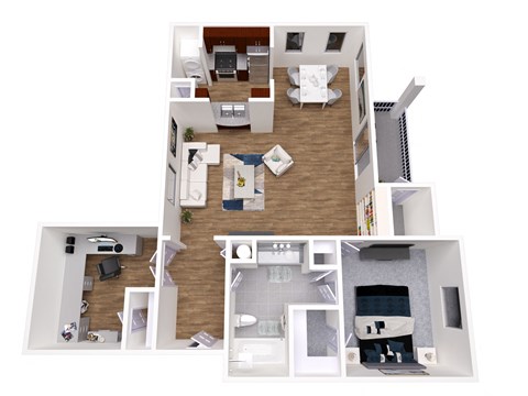 Floor plan for 2 beds, 1 bath, 966 sqft
